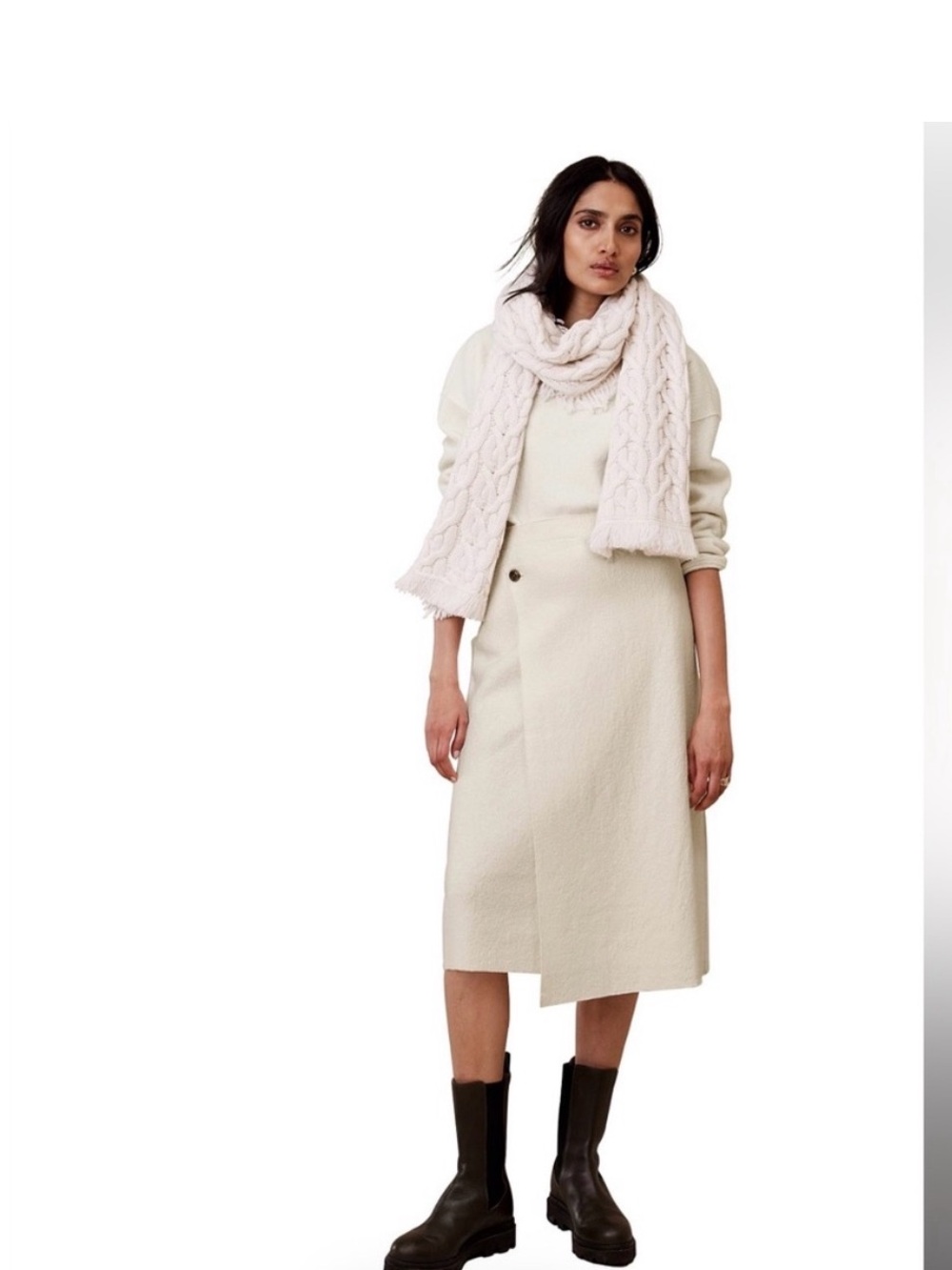 Banana Republic Romina Wool Blend Bouclé Wrap Midi Skirt – Ivory Size 12